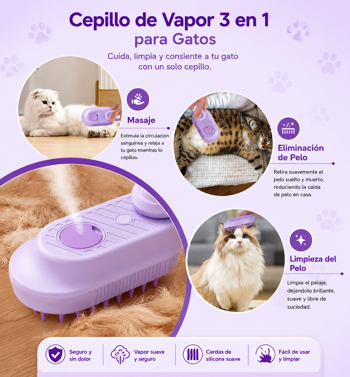 3-in-1 Steam Brush for Dogs and Cats | LUMEPA™