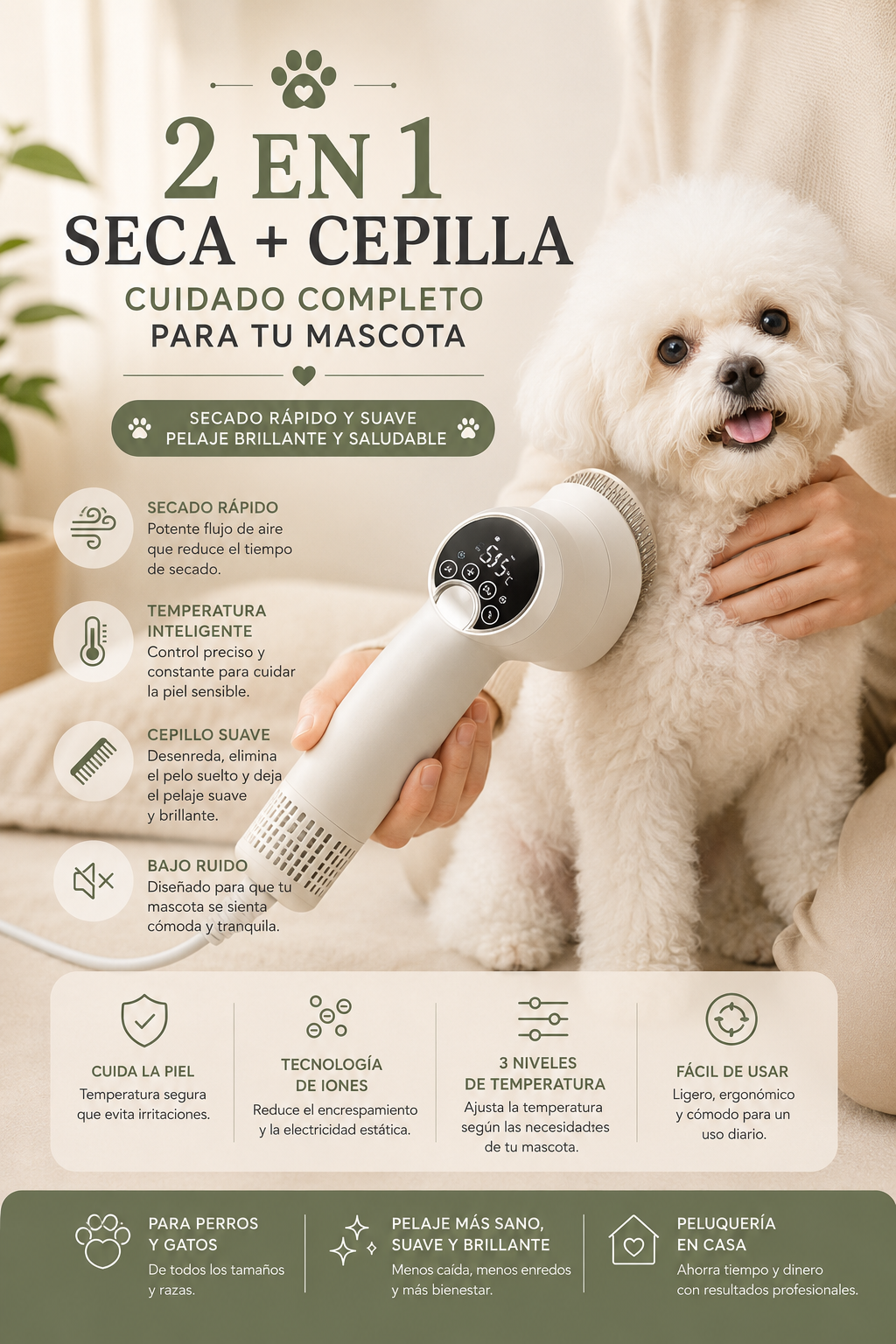 2-in-1 Pet Hair Dryer & Slicker Brush - Silent 300W | LUMEPA™