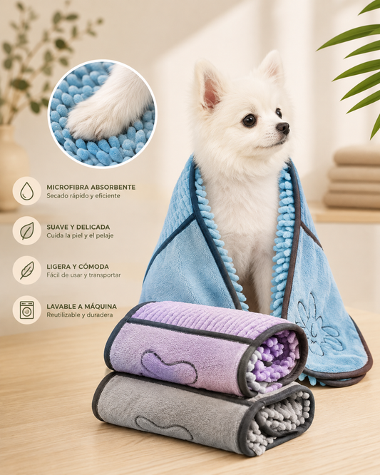 Toalla de Microfibra con Bolsillos para Secar Mascotas