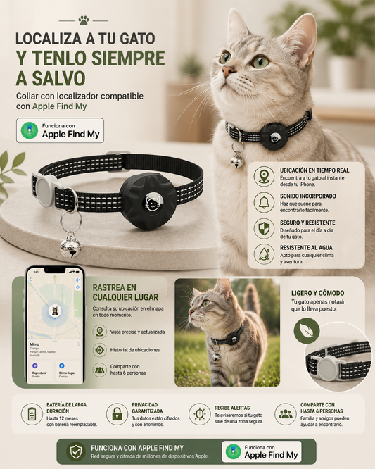 Collar para Gatos con Funda para Localizador GPS